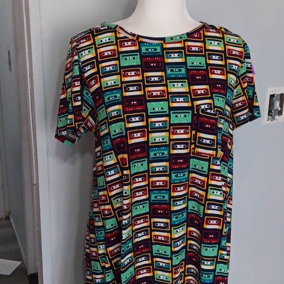 LuLaRoe Dresses & Skirts - LuLaRoe Julia Dress Size M Shift Cotton Cassette Tape Women's Jersey Knit